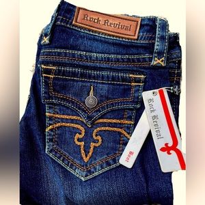 Rock Revival Jessica Low Rise Boot Cut whiskered Jeans Women’s 28/34 NWT $189